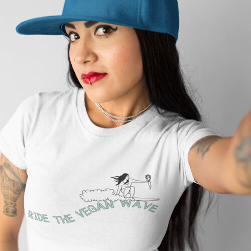 Ride The Vegan Wave Women's Size Tee White Thumbnail