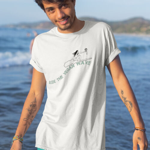 Ride The Vegan Wave Men's Size Tee White Thumbnail